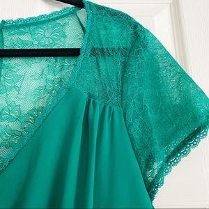 Green lace dress.